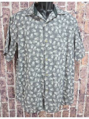 Tommy Bahama Mens Gray Pineapple Print Button-Up Shirt Large